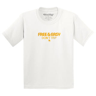 Golden light kids short sleeve tee in white with a pink, orange, and yellow graphic on a white background -Free & Easy