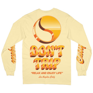 Chromed Out Long Sleeve Tee in Light Yellow with a yellow and orange graphic on a white background - Free & Easy