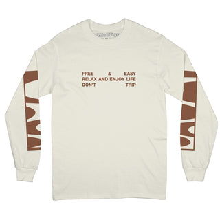 Rio long sleeve tee in off-white with a brown graphic on a white background -Free & Easy