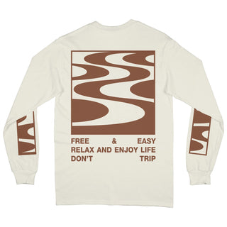 Rio long sleeve tee in off-white with a brown graphic on a white background -Free & Easy