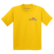 Load image into Gallery viewer, Baja Sun Kids Tee in yellow with white navy and orange Free &amp; Easy sun bird design on a white background, front - Free &amp; Easy
