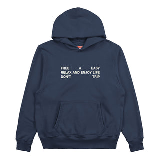 Shutter heavy fleece hoodie in navy with a white graphic design on a white background -Free & Easy