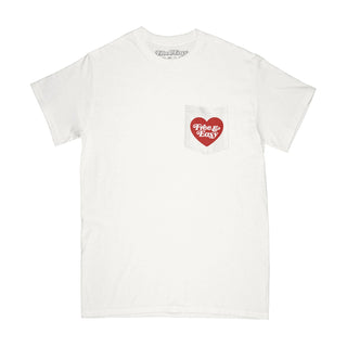 Venice heart short sleeve tee in white with a red and blue graphic on a white background -Free & Easy