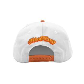 Sun Shadow white and orange hat with yellow and orange Free & Easy logo embroidery on a white background, back - Free & Easy