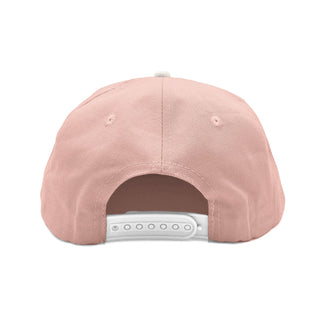 Free & Easy pink hat white brim with white embroidered Free & Easy logo on white background, back - Free & Easy