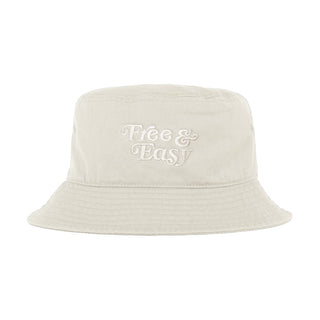 Free & Easy Don't Trip Bucket Hat in off-white with white Free & Easy embroidery on a white background -Free & Easy