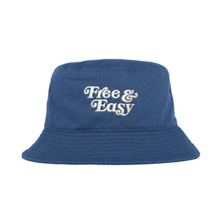 Free & Easy Don't Trip Canvas Bucket Hat in blue with white Free & Easy embroidery on a white background - Free & Easy