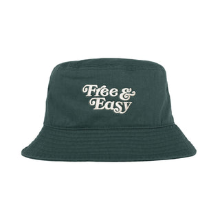 Free & Easy Don't Trip Canvas Bucket Hat in dark green with white Free & Easy embroidery on a white background - Free & Easy