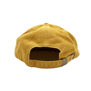 Free & Easy washed yellow hat with white embroidered Don't Trip logo on white background, back - Free & Easy