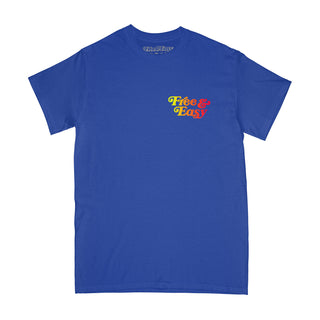 Be Happy LA SS Tee in blue with multicolor LA Don't Trip smiley face design -Free & Easy