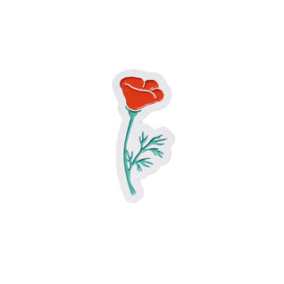 Poppy Enamel Pin in white and orange on a white background -Free & Easy