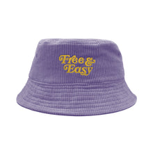 Load image into Gallery viewer, Free &amp; Easy Don&#39;t Trip Fat Corduroy Bucket Hat in purple with yellow Free &amp; Easy embroidery on a white background - Free &amp; Easy
