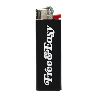 Free & Easy black lighter with white font, front, on white background - Free & Easy